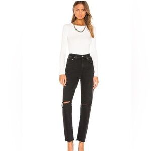 AGOLDE Cherie Black High-Rise Straight Leg Jeans with Knee Slits